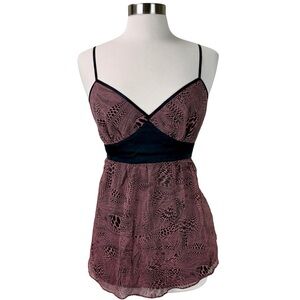 Express Design Studio Silk Babydoll Sheer Overlay Printed Camisole Size Large